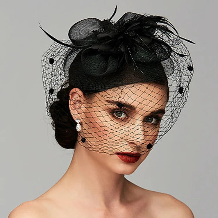 bandeaux de cheveux fleuris pour mariage, bijoux de tête, accessoires de coiffure pour la mariée, petit chapeau, bandeau à plumes, voile de scène