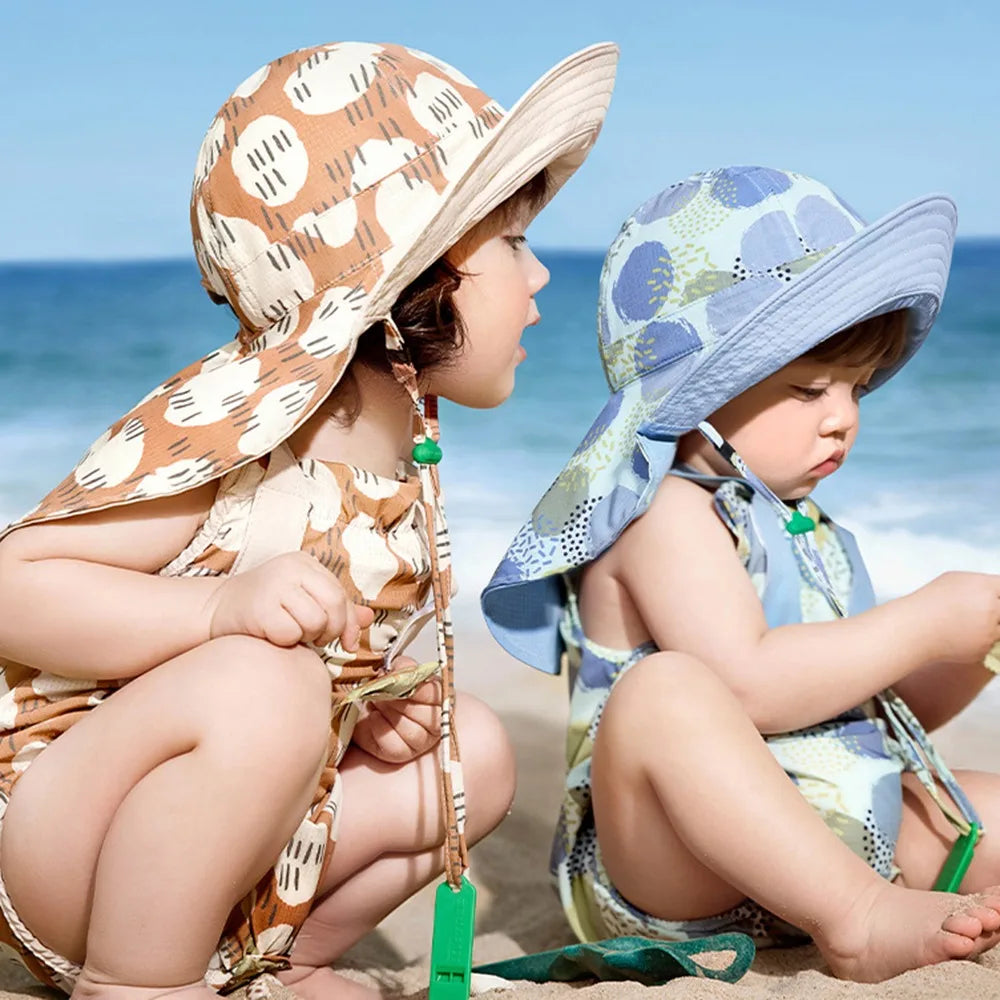 Chapeau de soleil confortable de style coréen pour enfant, double face, en coton, à large bord, idéal pour la plage et le sable, protection solaire UPF 50+, ajustable, pour l'été