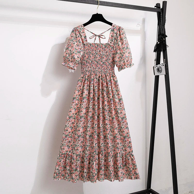 Robes en mousseline de soie pour femmes, mode femme, taille élastique, manches courtes, plissée, tenue décontractée, robes trapèze, printemps été