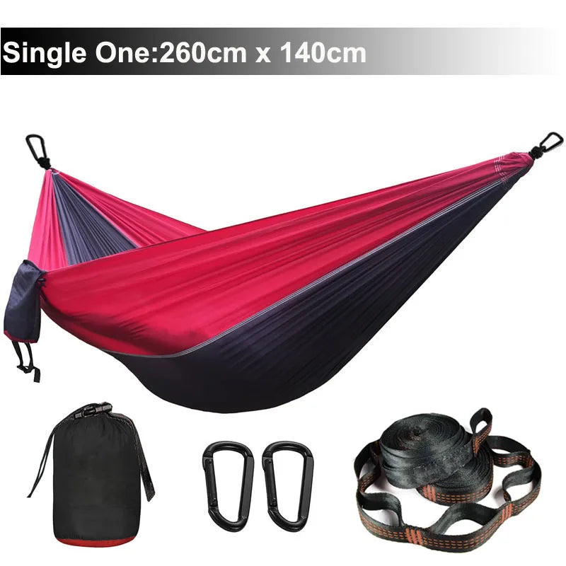 Hamac parachute uni avec sangles et mousqueton noir - Idéal pour le camping, la survie et les voyages - Mobilier d'extérieur deux places