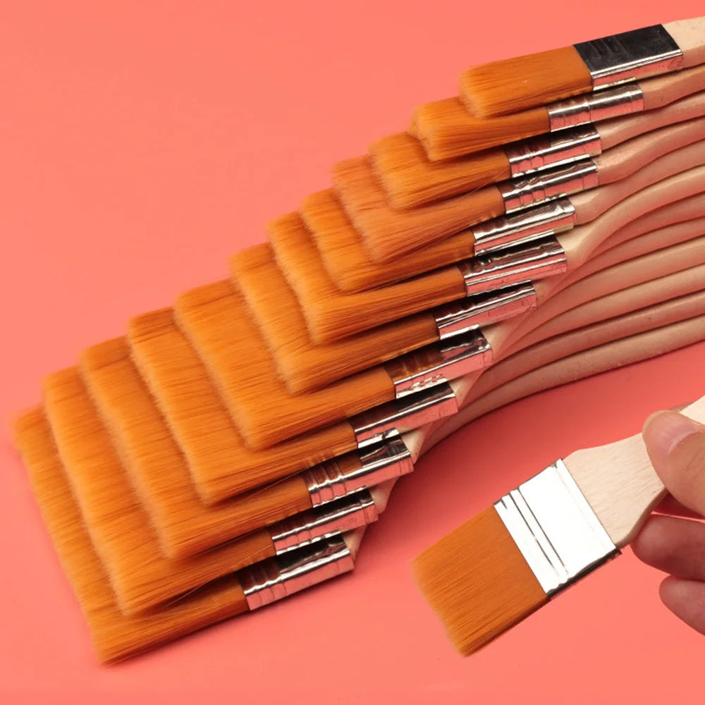 Ensemble de 12 pinceaux en nylon - Poils synthétiques de haute qualité pour acrylique, huile, aquarelle, dessin et fournitures artistiques