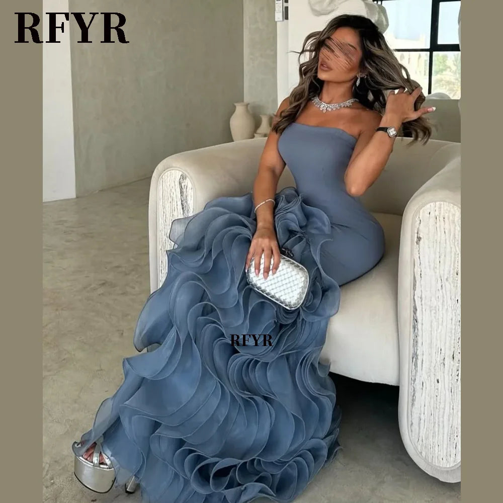Robe de bal asymétrique RFYR à volants pour femme, robe de soirée sirène, robe de cérémonie sur mesure