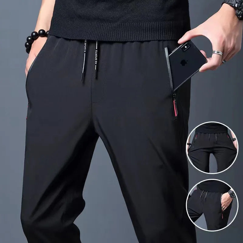 Pantalon décontracté pour hommes, coupe droite, Slim, taille élastique, jogging, classique coréen, bleu, noir, gris, marque masculine, grande taille