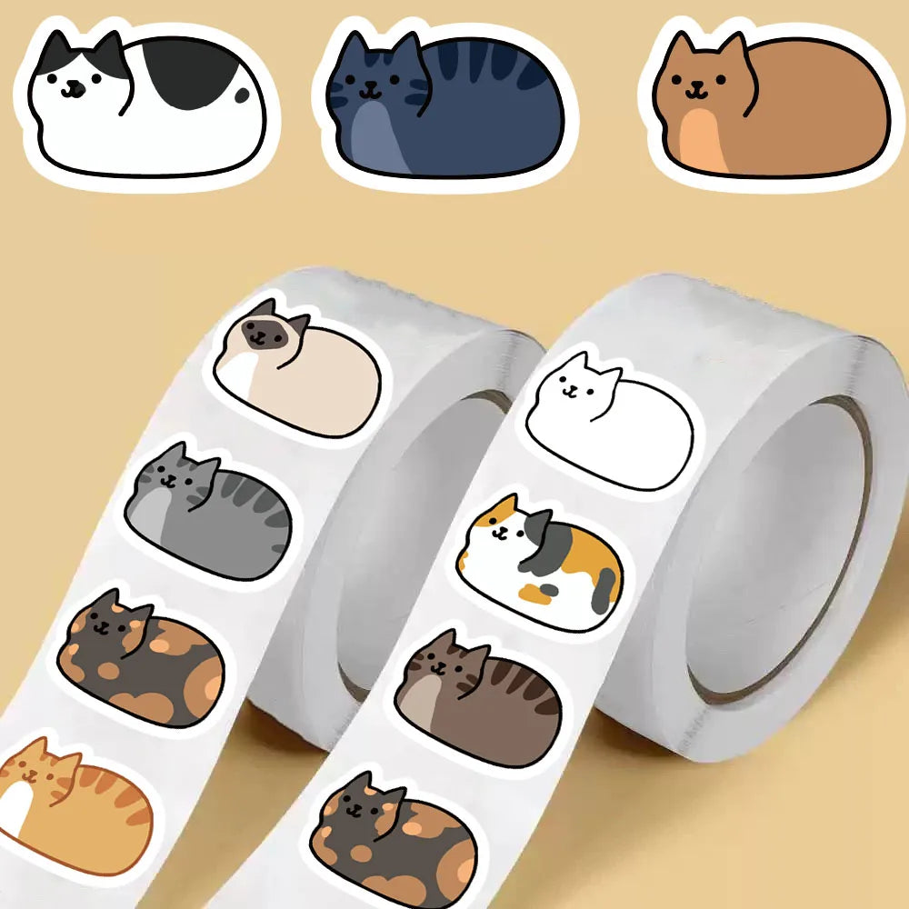 500 autocollants Kawaii Chat Tuo Tuo en rouleau pour skateboard, ordinateur portable, bagage, téléphone, cadeau, étanches, mignons