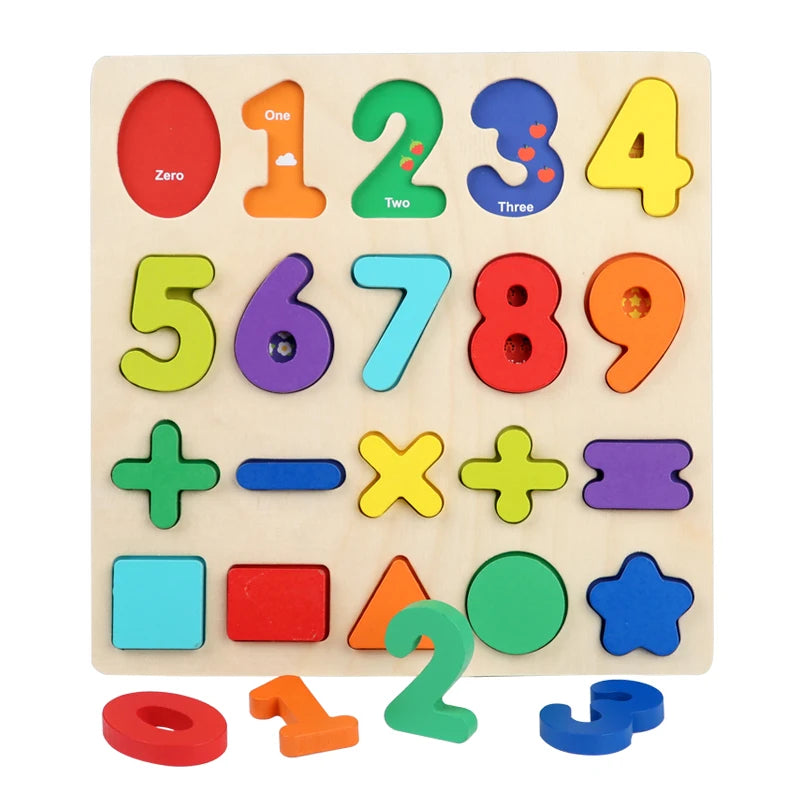 Puzzle en bois Montessori pour enfants - Jeu éducatif alphabétique, arithmétique, numérique et géométrique pour l'apprentissage préscolaire