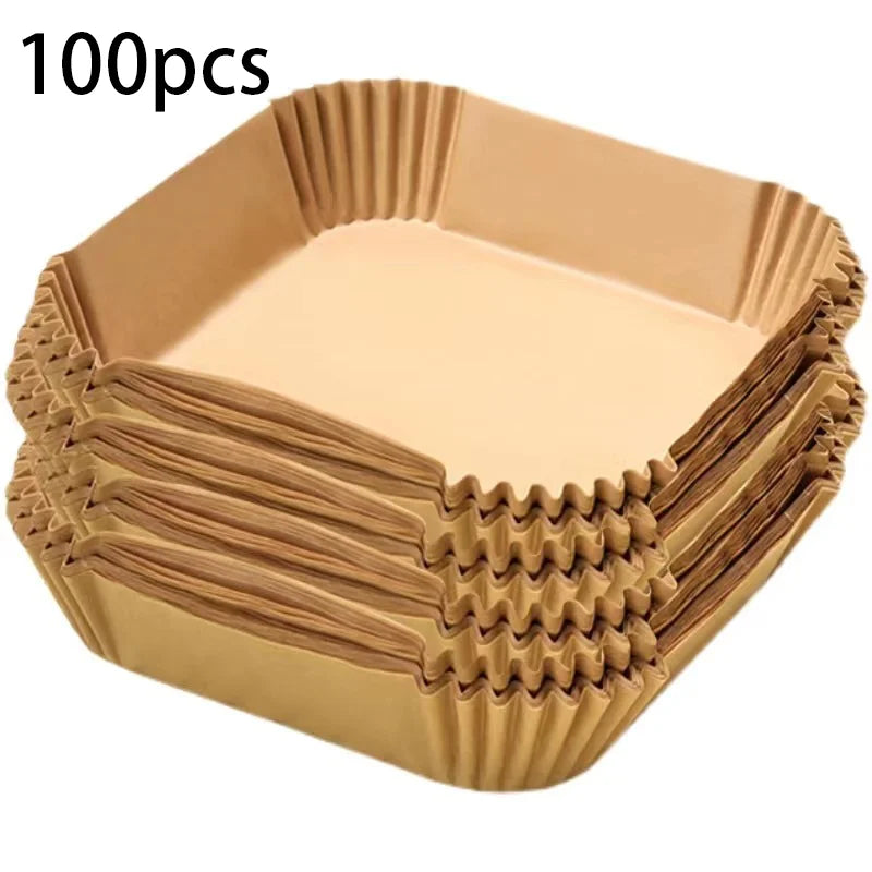 Papier jetable pour friteuse à Air, 50/100/200 pièces, papier spécial rond/carré pour aliments, huile de silicium, doublures de friteuse à Air, papier de cuisson