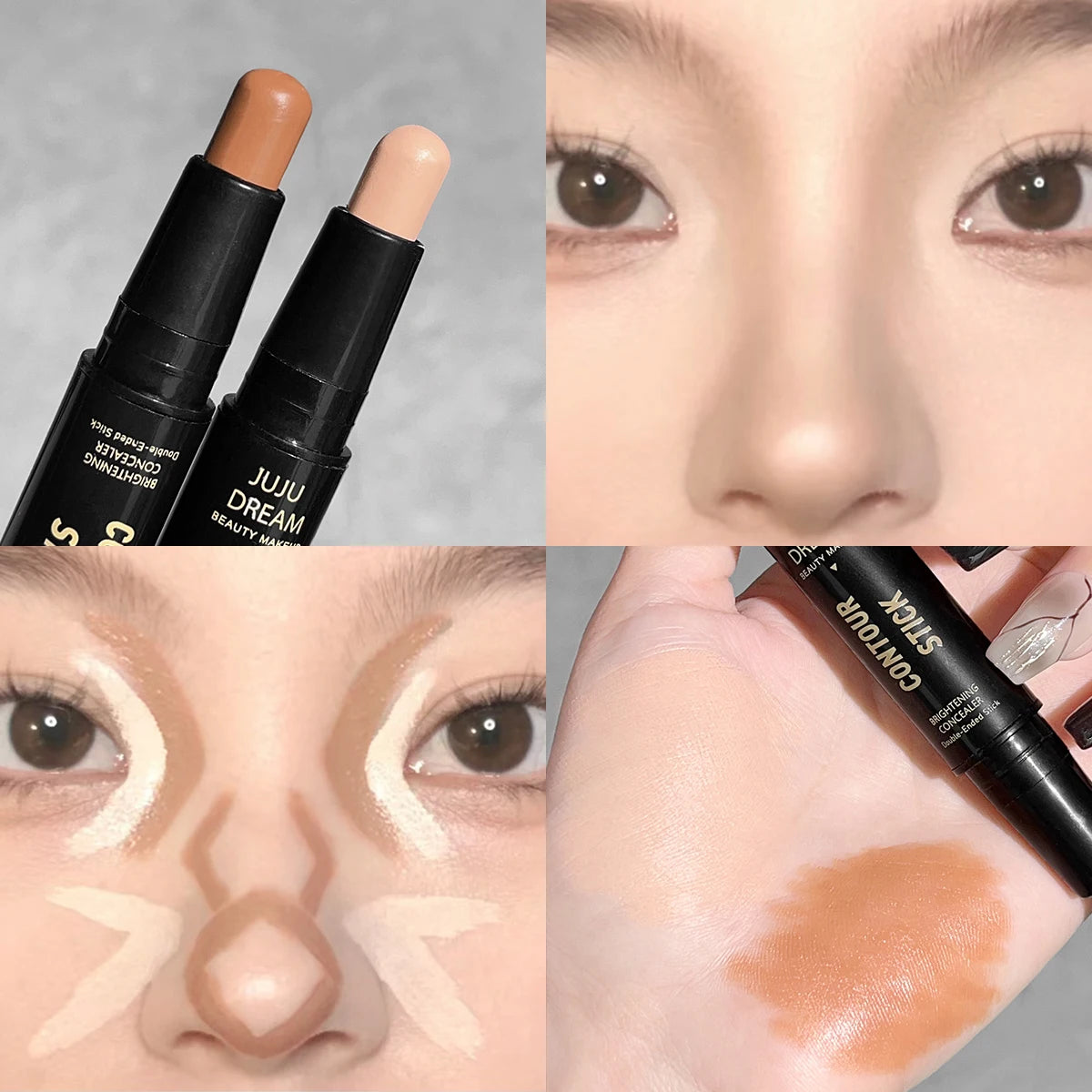 Bâtonnet de précision double embout à double usage pour illuminer et affiner le contour du visage, sculpter le visage et créer un effet liftant