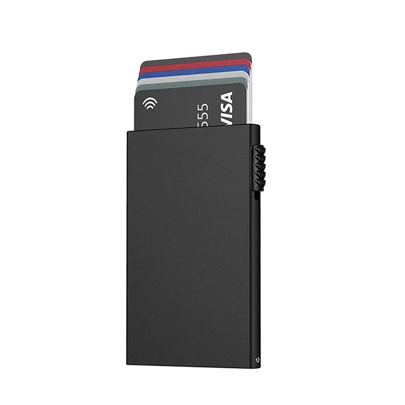 Portefeuille intelligent RFID avec porte-cartes de crédit, en métal fin et mince, pour hommes et femmes, portefeuille minimaliste à ouverture par clapet, petit porte-monnaie noir en métal