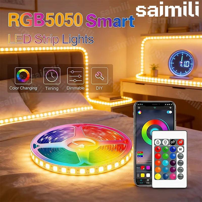 Bluetooth LED Strip Lights Smart SMD 5050 APP Remote Control Flexible Ribbon Diode Lamp Tape TV Backlights Game Room Home Decor
