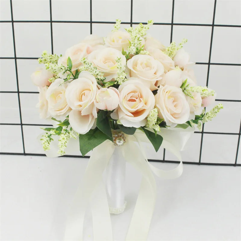 Bouquet de mariée et demoiselle d'honneur en fleurs de soie blanches roses artificielles faites main accessoires de mariage