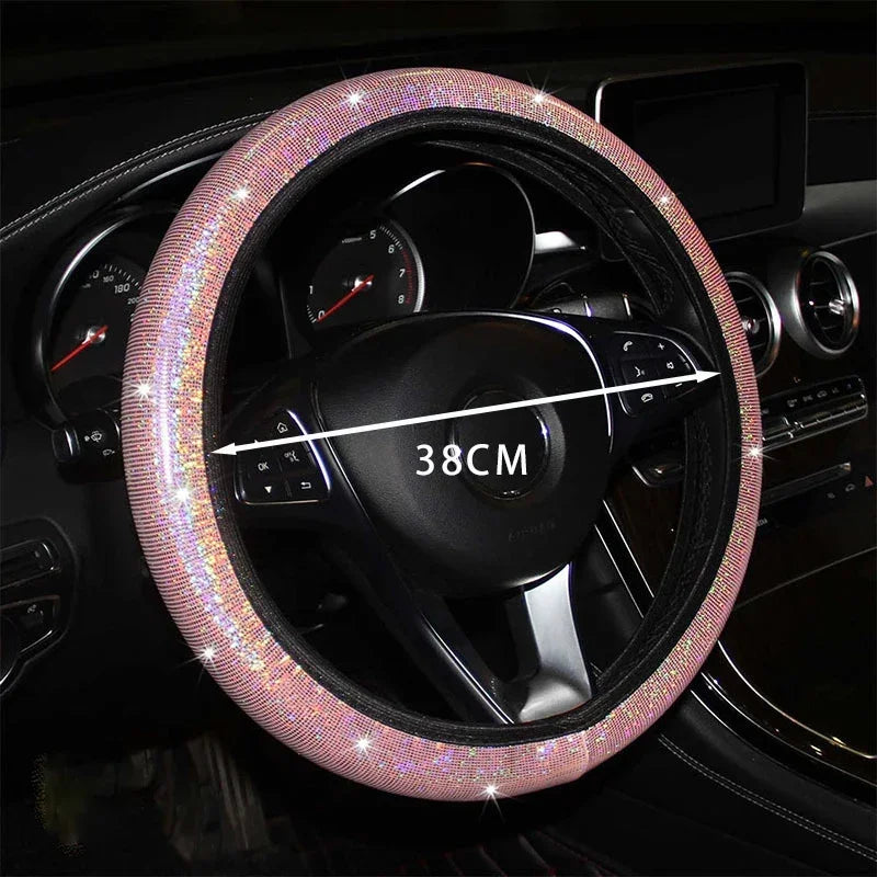 Housse de volant de voiture universelle 37/38cm, housse de poignée élastique, diamant bronzant coloré, accessoires de volant scintillants