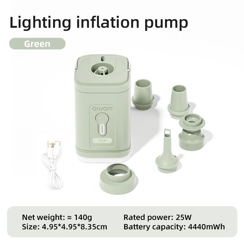 Mini Electric Inflatable Pump 3-in-1 with Lights Wireless Air Compressor for Inflate & Deflate Camping Hiking Equipment