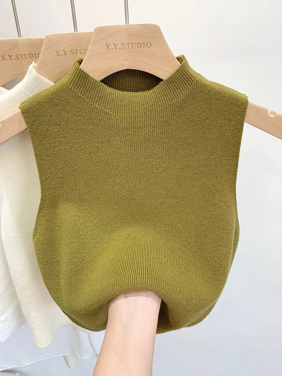 Femmes tricoté débardeur été automne mince pull court sans manches solide printemps automne pulls pulls 2025