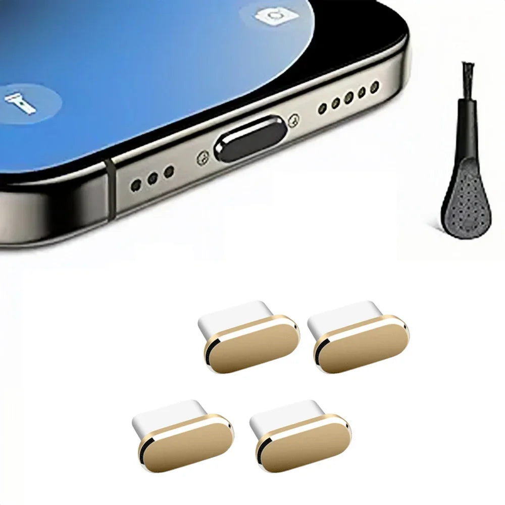 Lot de 4 bouchons anti-poussière USB-C avec brosse de nettoyage, pour ports de charge et téléphones Samsung, Xiaomi et tous les modèles de type C
