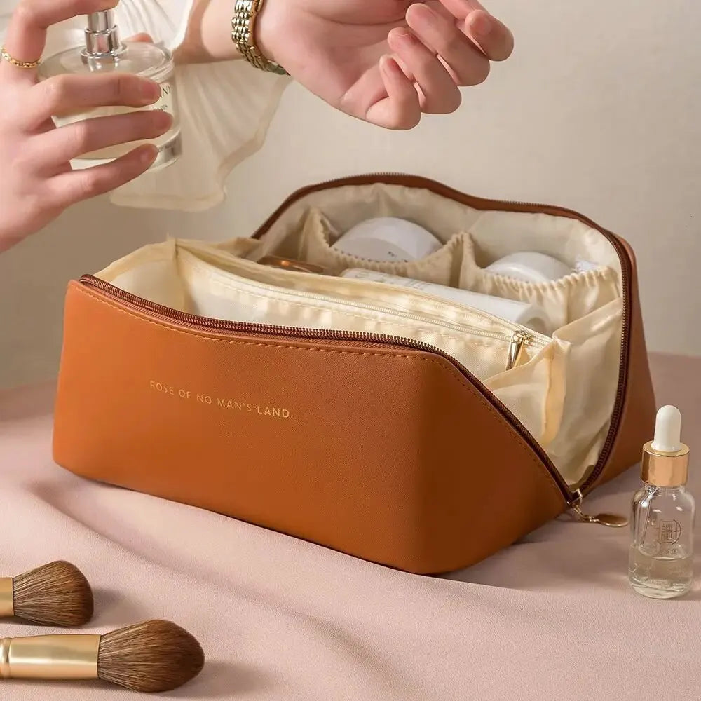 Sac à cosmétiques de grande capacité, sac de rangement de cosmétiques, trousse de toilette de voyage Portable en cuir PU, sac à cosmétiques pour femmes, organisateur de produits de toilette