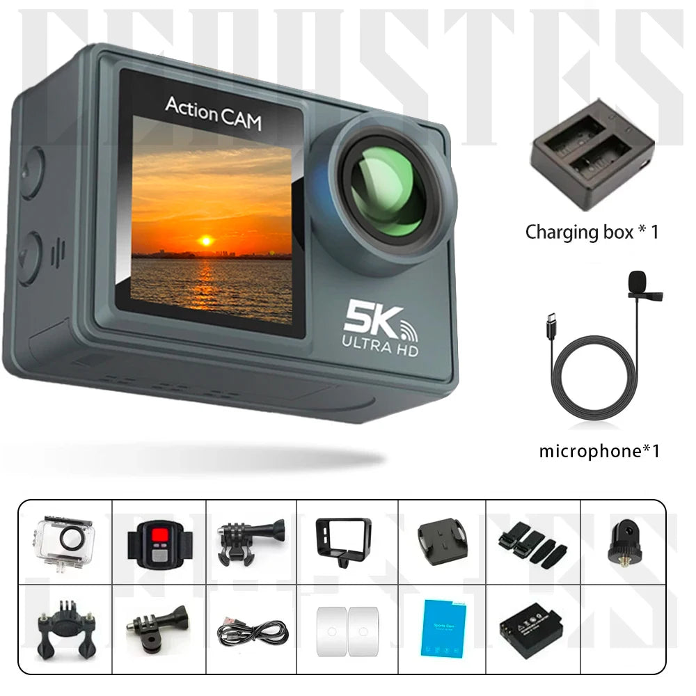 Caméra d'action Ourlife MTR40 5K 2.0 "écran tactile IPS 5X Zoom caméra d'action WiFi EIS 170 ° 30M caméra de sport professionnelle étanche