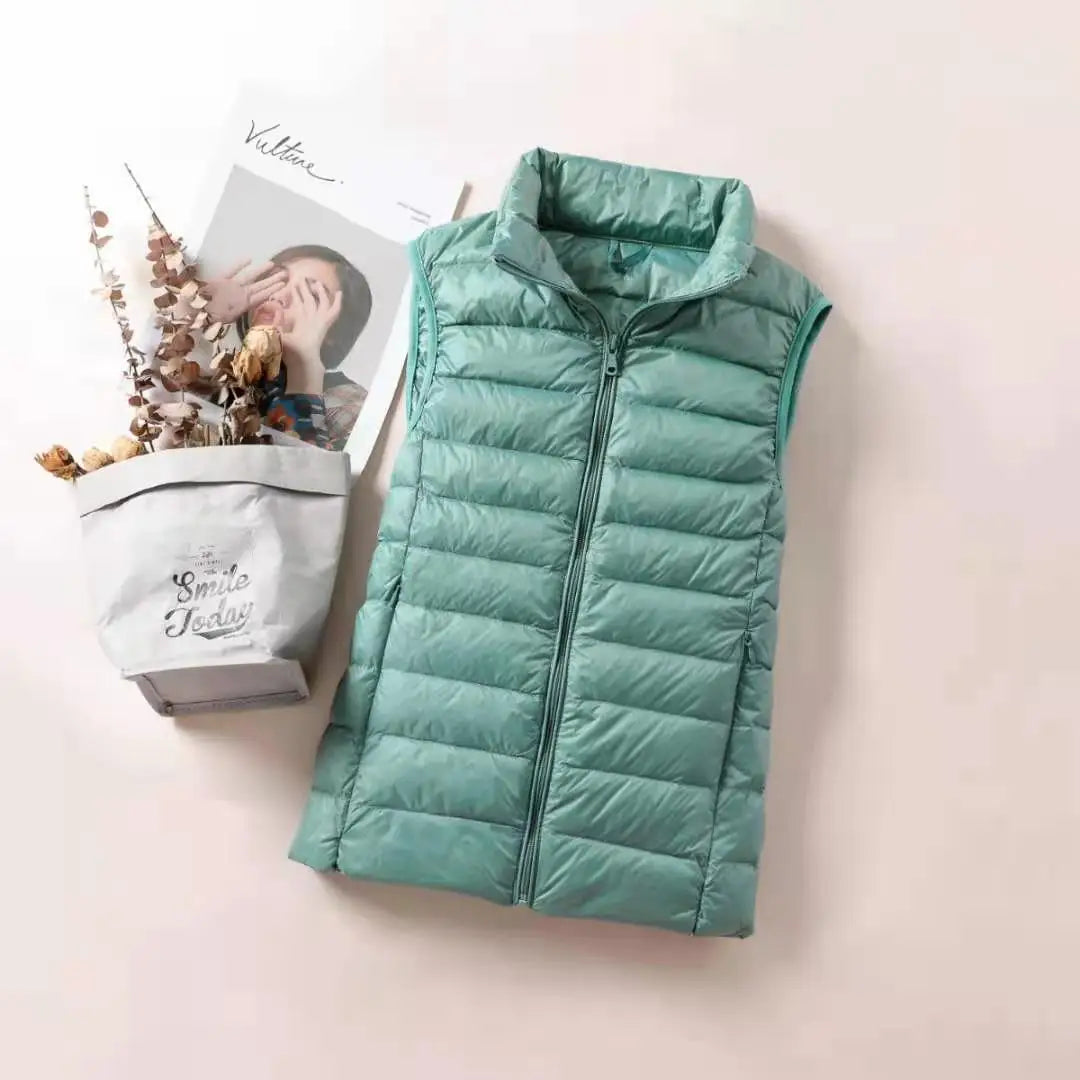Gilet en duvet Ultra léger pour femmes, veste sans manches, Slim, Portable, léger, coupe-vent, nouvelle collection 2024