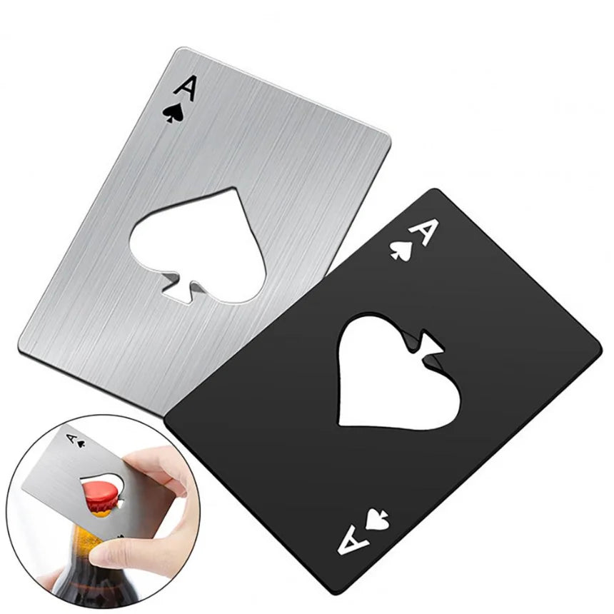 Ouvre-bouteille/boîte créatif en forme de poker, en acier inoxydable, format carte de crédit, idéal pour les bars, restaurants et brasseries. Cadeau idéal.