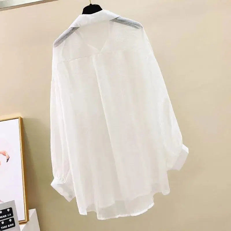 Chemisier d'été élégant en mousseline fine transparente style Harajuku coréen, haut ample et décontracté pour femme