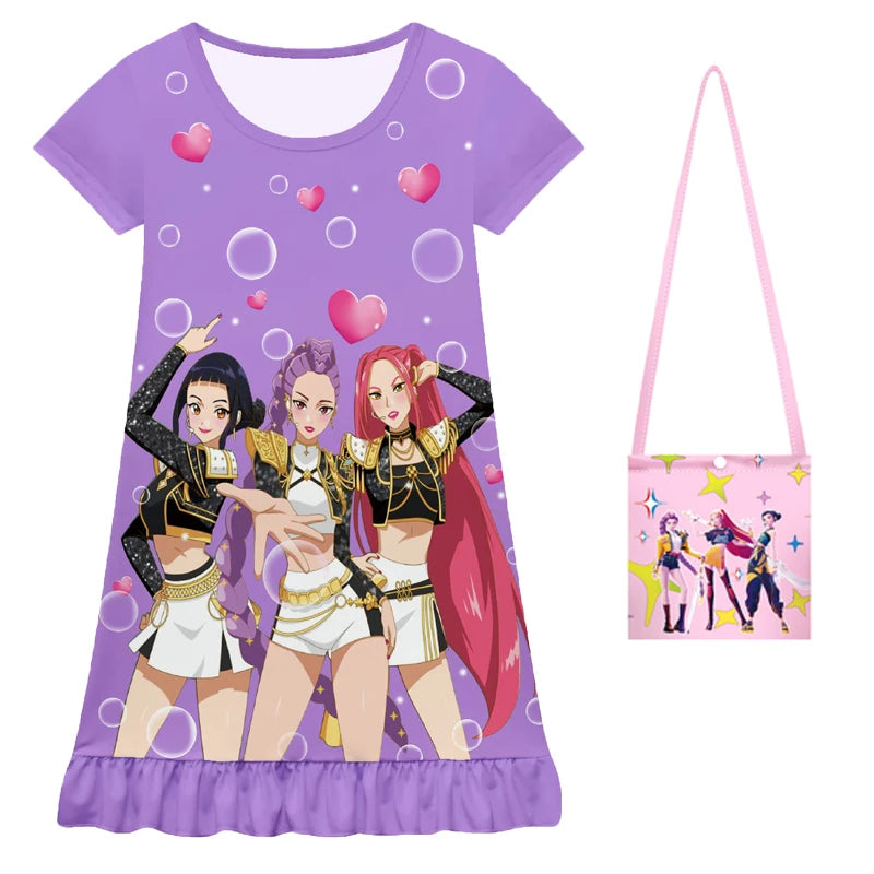 Pyjamas d'été pour enfants Kpop Demon Hunters, robe Zoey, robe de princesse, vêtements de nuit pour filles, pyjamas de fête