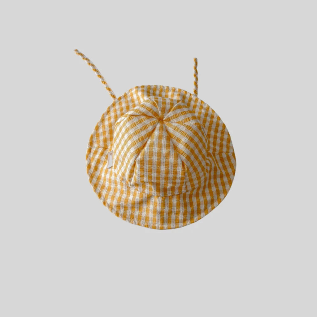 Chapeau bob à carreaux style Instagram pour bébé, idéal pour le printemps et l'été, avec bord fin et large, protection solaire et sangle ajustable
