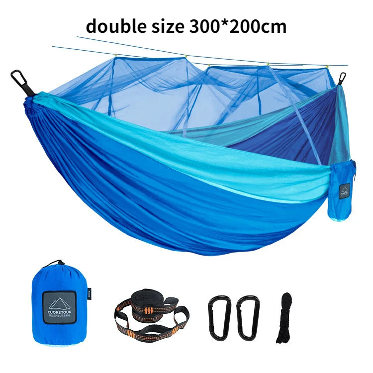 Tissu en nylon portable pour voyage, camping et couchage suspendu, disponible en tailles simple et double. Disponible en versions simple et double. Disponible en version portable et suspendue.