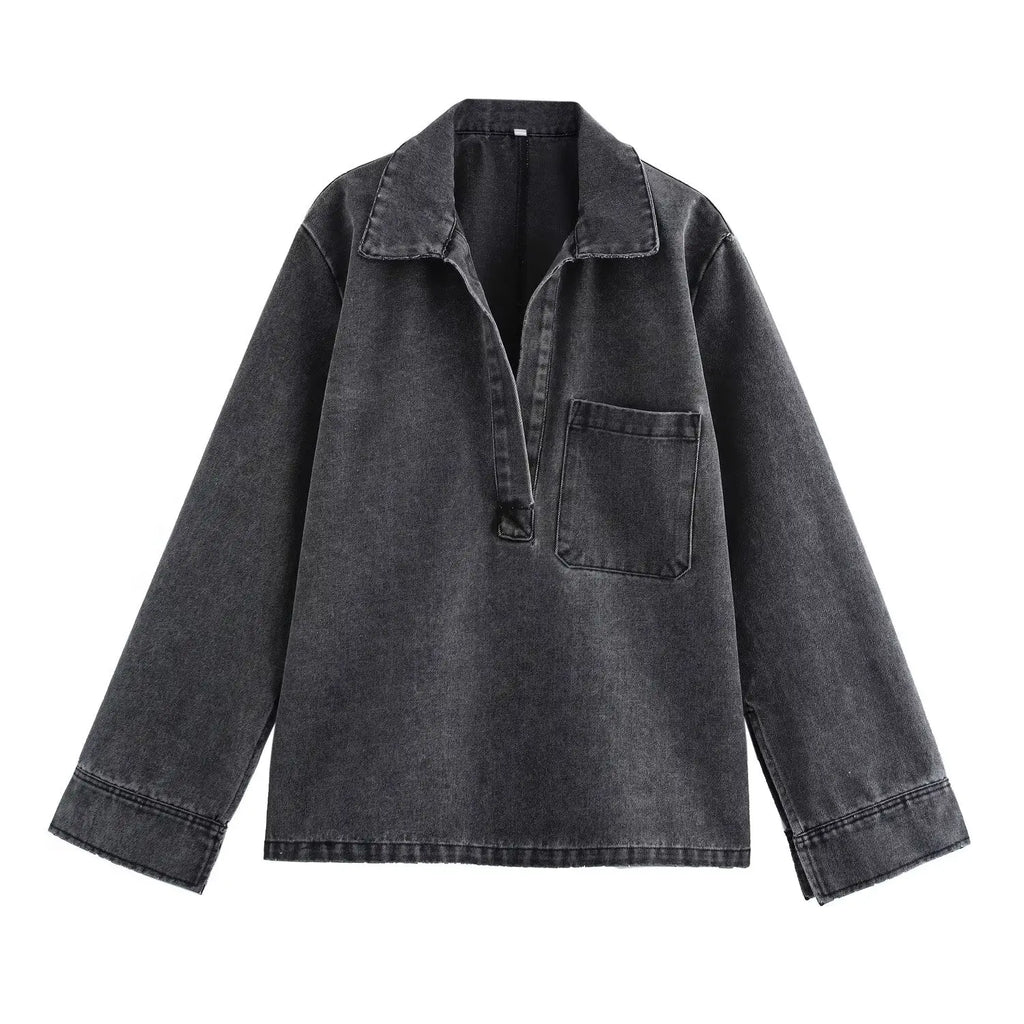 Ensemble jean à col rabattu pour femme, haut décontracté, à la mode, taille haute, Streetwear, pantalon en Denim, ensemble deux pièces, automne 2024