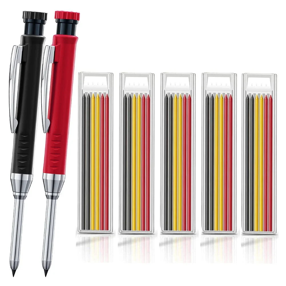 2pcs/set 2.8mm Carpenter Mechanical Pencil with Sharpener for Woodworking Construction Long Head Carpenter Pencil Stationery