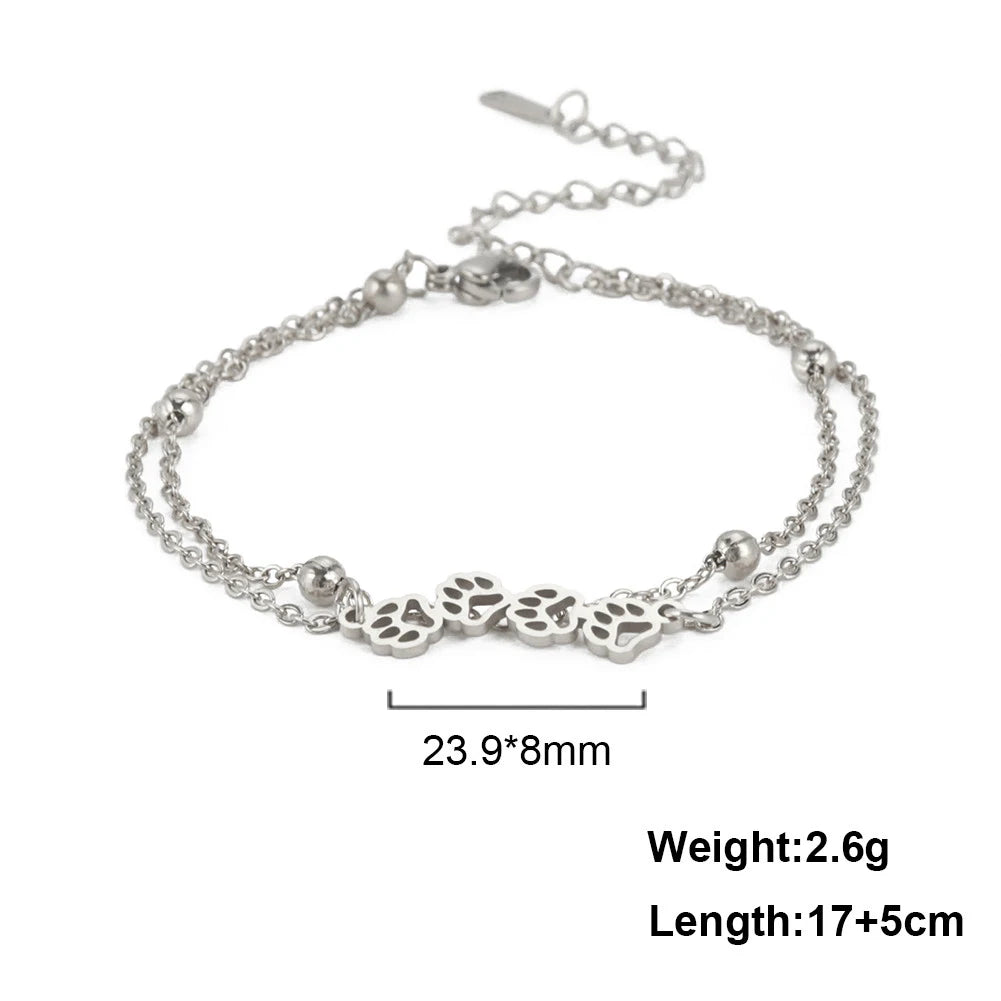 Bracelet Lucktune Chat Mignon en Acier Inoxydable avec Pendentif Animal et Chaîne à Perles - Bijou Tendance Kpop pour Femmes et Hommes - Cadeau Couple