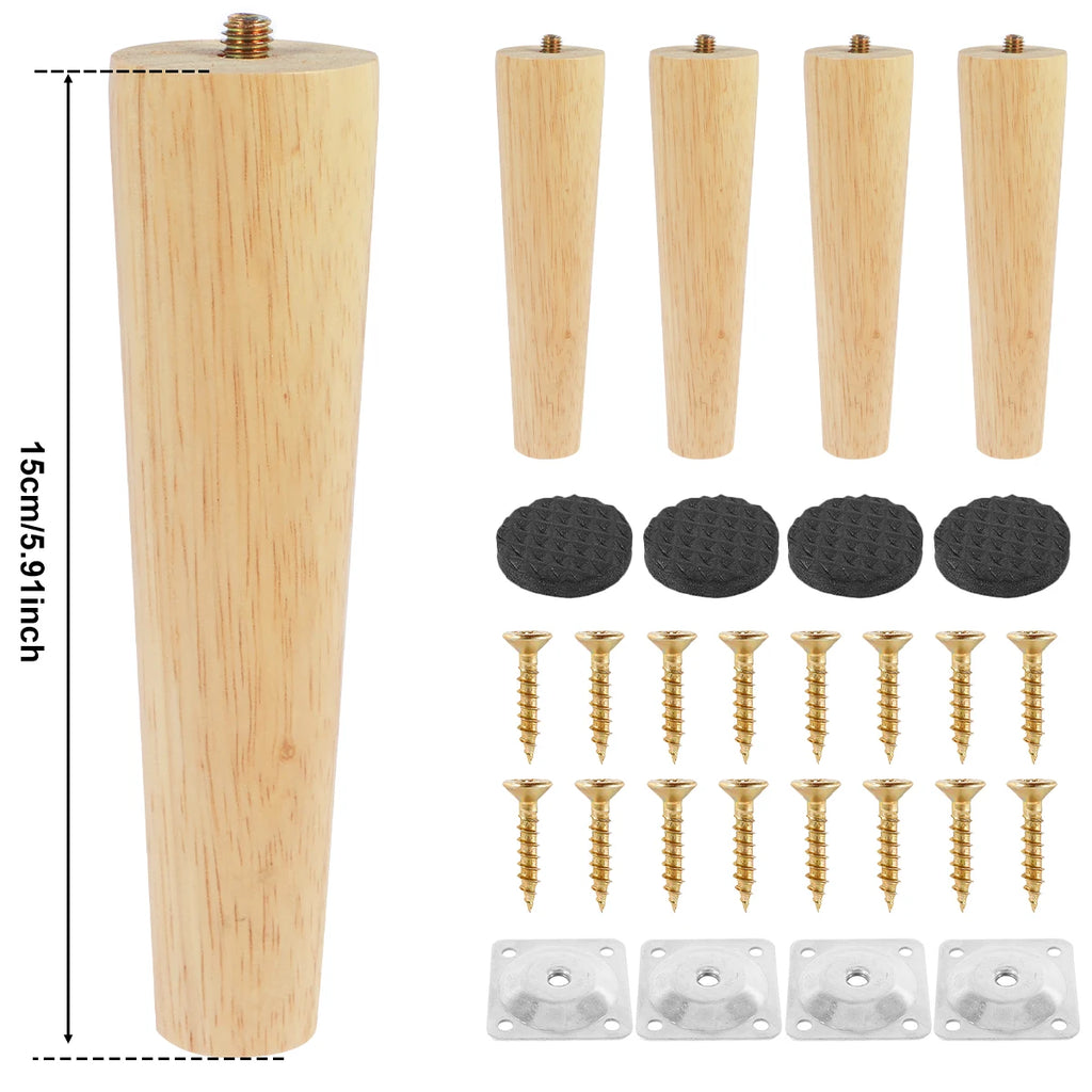 Lot de 4 pieds de meubles en bois massif, pieds de table obliques/droits, pieds de chaise antidérapants, pieds de rechange inclinés