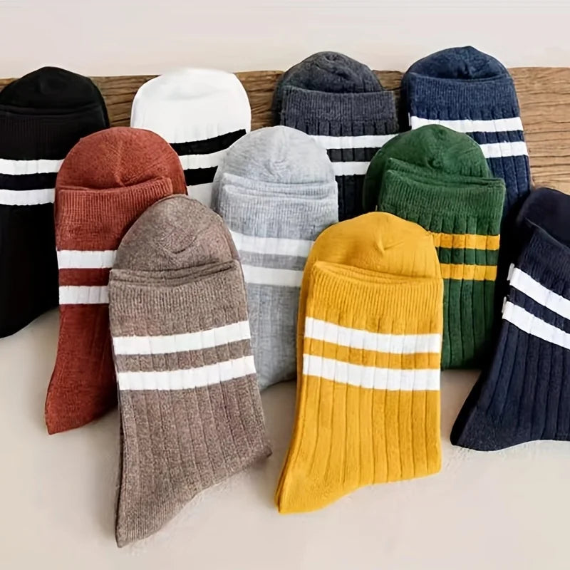 5Pairs Men's Fall Winter Socks–Fun Vintage Design Cotton Athletic Crew Socks for Casual,Sports&Daily Wear,Comfortable&Breathable