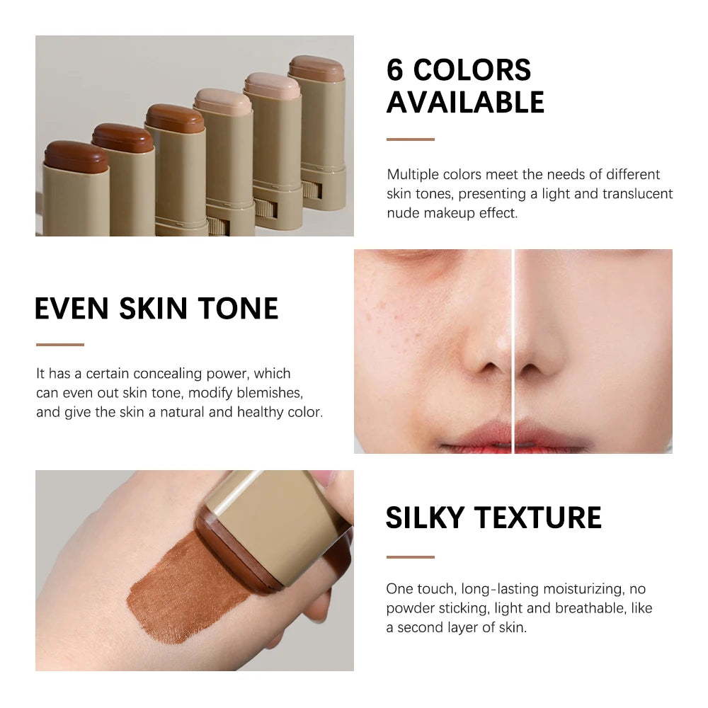 Fond de teint teinté, correcteur en stick, sérum de teint en stick, effet lissant et repulpant, haute couvrance, format voyage, teint bronze