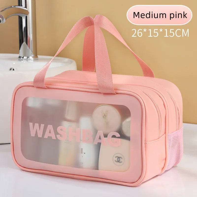Sac de maquillage en PU transparent double séparation sec-humide, sac de lavage portable, sac de rangement pour cosmétiques, voyage, fitness, natation, essentiels