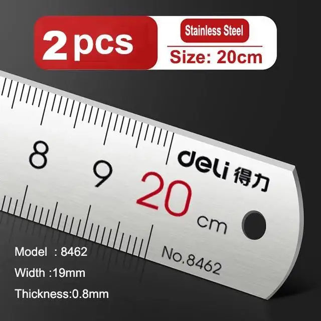 Deli Stainless Steel Ruler 15/20/30cm Metal Straight Ruler for Home School Precision Measuring Drawing Tool Supplies 1/2/5pcs