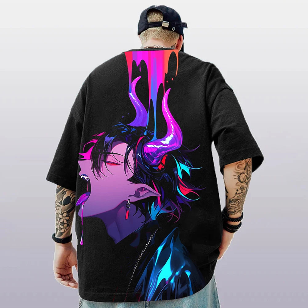 T-Shirt d'été à manches courtes pour hommes, ample et décontracté, avec personnage d'anime imprimé en 3d, surdimensionné, tendance, vêtements masculins