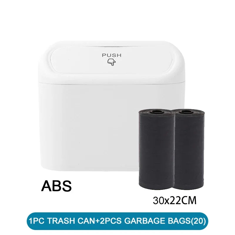 The covered car trash can contains 3 black garbage bags. The small car trash can is leak proof and miniature