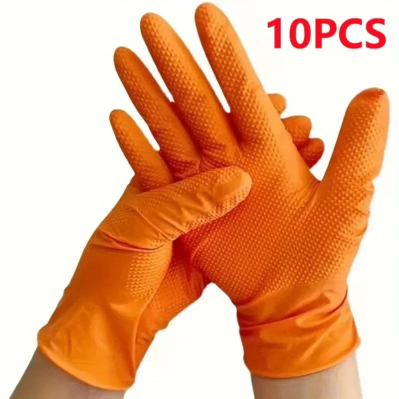 Gants jetables industriels en nitrile orange résistant 8 mil avec grip texturé en losange pour la sécurité des mécaniciens et le travail