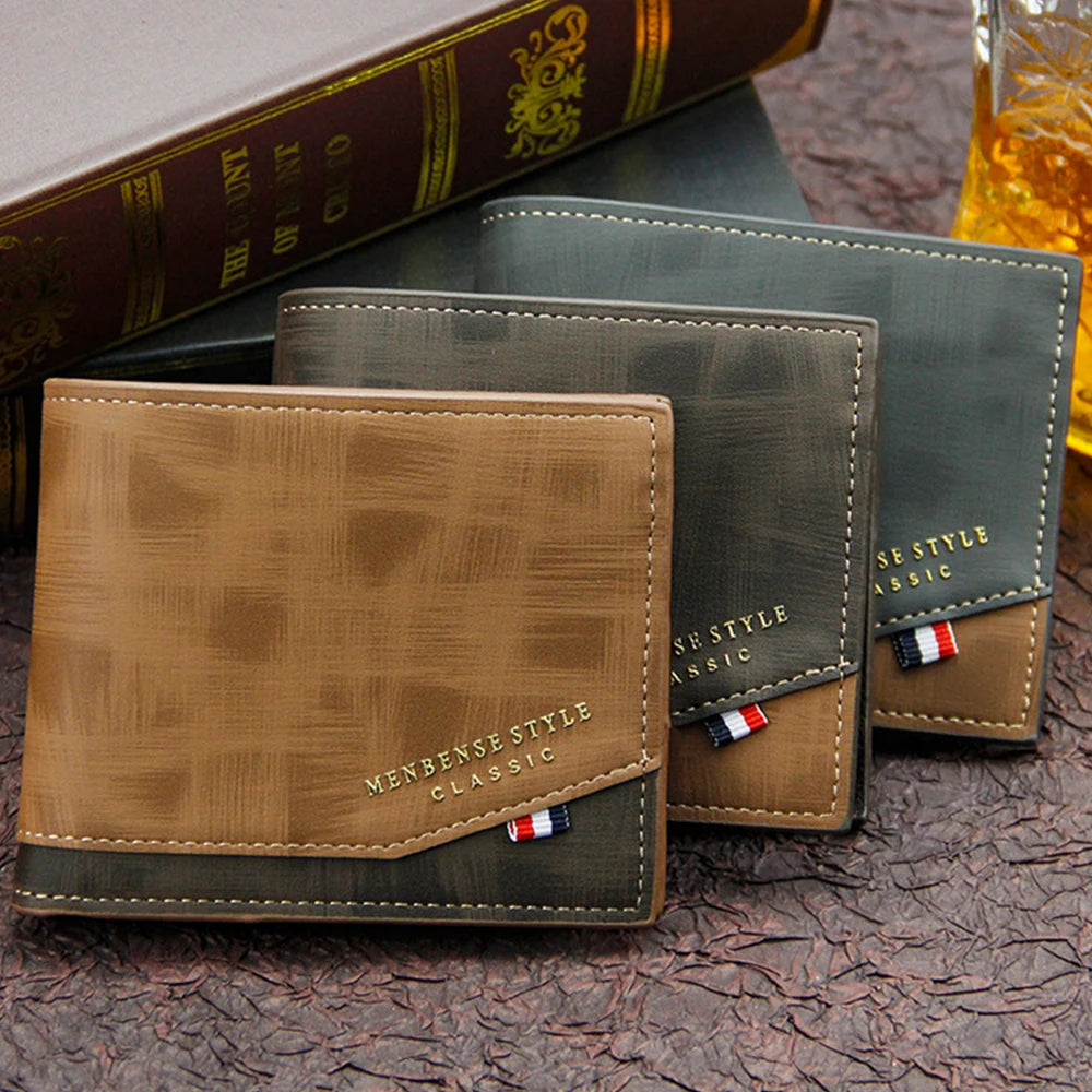 Portefeuille court pour homme, fin et classique, avec porte-monnaie et porte-photo, petit portefeuille masculin, porte-cartes de qualité, portefeuille en cuir givré pour homme