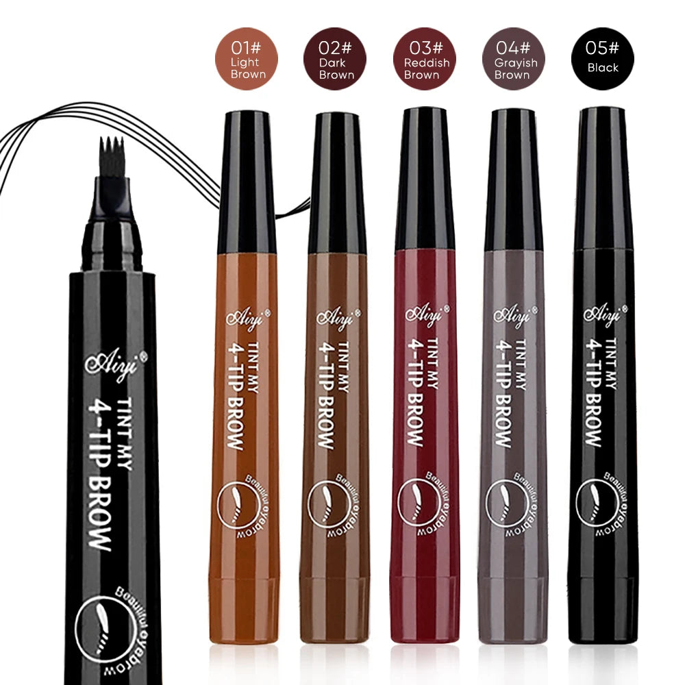 Crayon à sourcils à quatre embouts, longue tenue, sans bavure, résistant à l'eau, anti-bavure