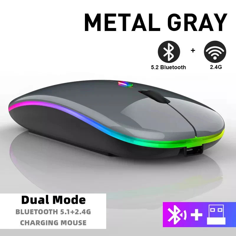 Souris sans fil pour ordinateur portable PC, Bluetooth RGB rechargeable, souris sans fil silencieuse avec rétroéclairage LED, souris ergonomique pour le jeu