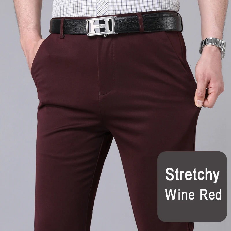 Pantalon homme stretch noir uni, coupe droite, style coréen, séchage rapide, idéal pour le bureau ou le printemps/automne