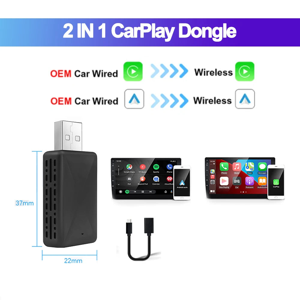 2in1 Wireless Carplay Adapter Android Auto Wired to Wireless Dongle AI Smart Box Automatic Connection Car Intelligent Systems