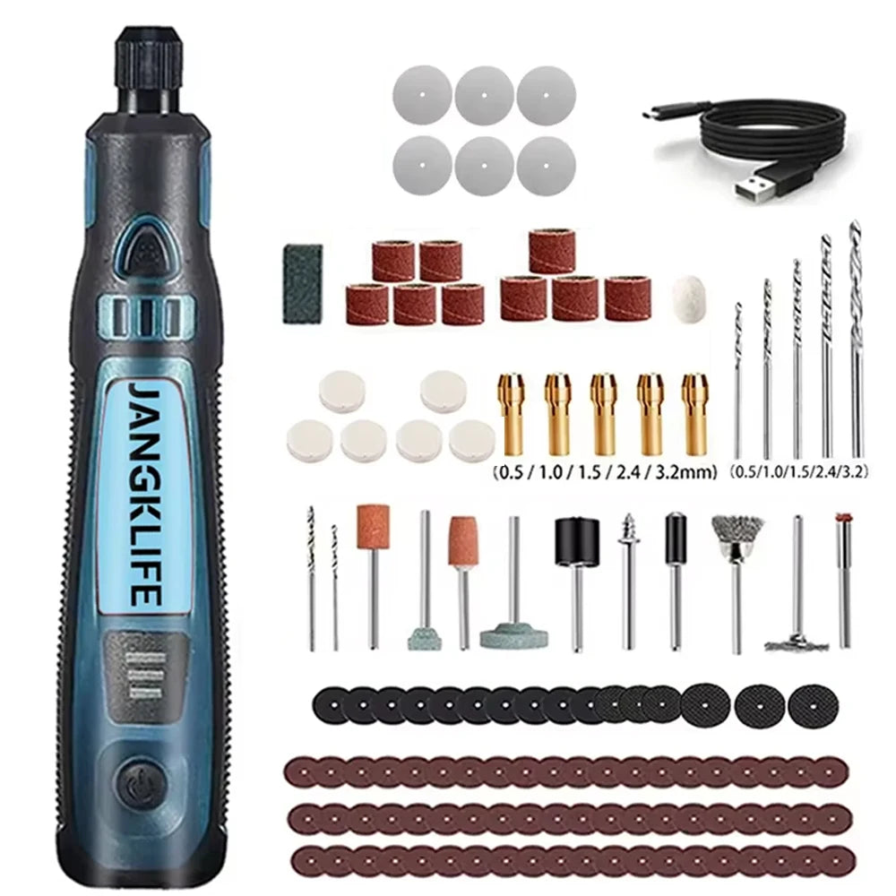 JANGKLIFE Kit d'outils rotatifs sans fil USB stylo de gravure sur bois bricolage pour bijoux métal verre Mini perceuse sans fil