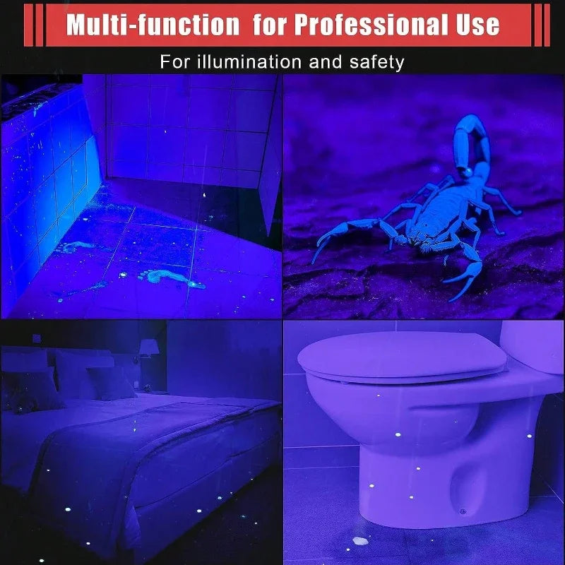 Lampe de poche UV 395nm, torche ultraviolette avec pince à stylo, piles AAA portables utilisées, lumière violette, détecteur d'urine d'animaux domestiques, lampe UV