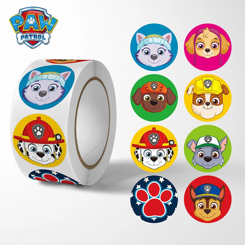 Autocollants de dessin animé Paw Patrol pour enfants, 500 pièces, fournitures de papeterie mignonnes pour enfants, fournitures scolaires pour enseignants, autocollants de récompense, jouets cadeaux, nouvelle collection