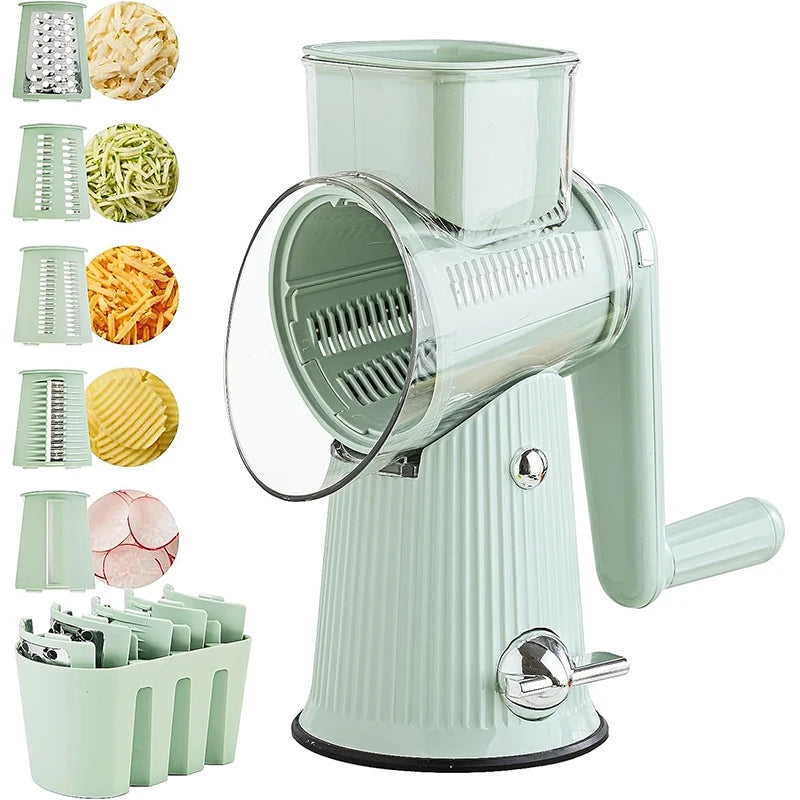 Râpe à fromage rotative 5 en 1 avec poignée, coupe-légumes de cuisine, Mandoline ronde, trancheuse à tambour avec Base d'aspiration JT435