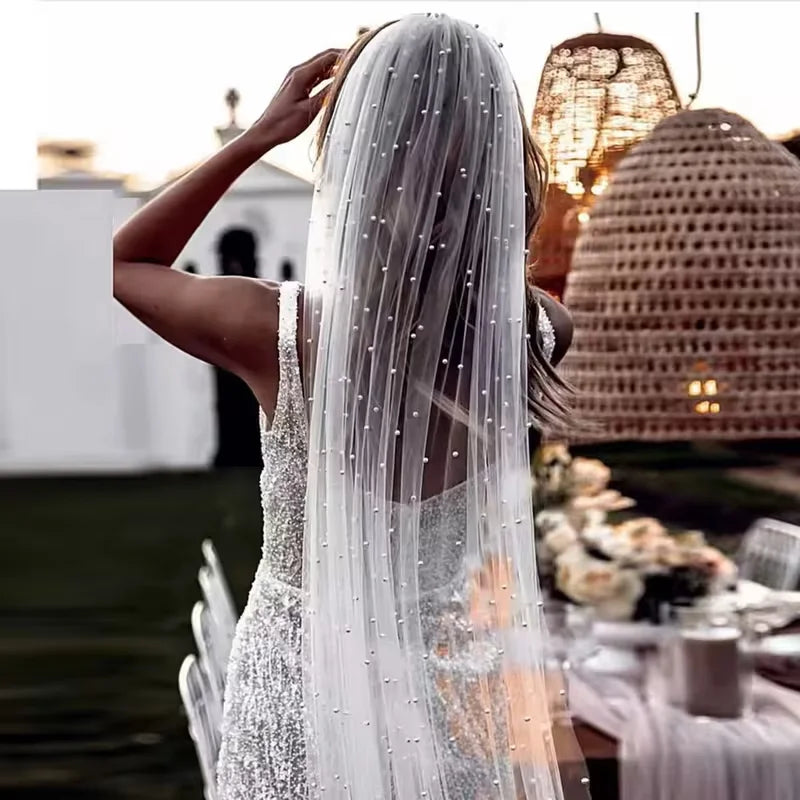 Voile de mariée perlé de 3 mètres de long, une seule couche, accessoire de mariage pour femme