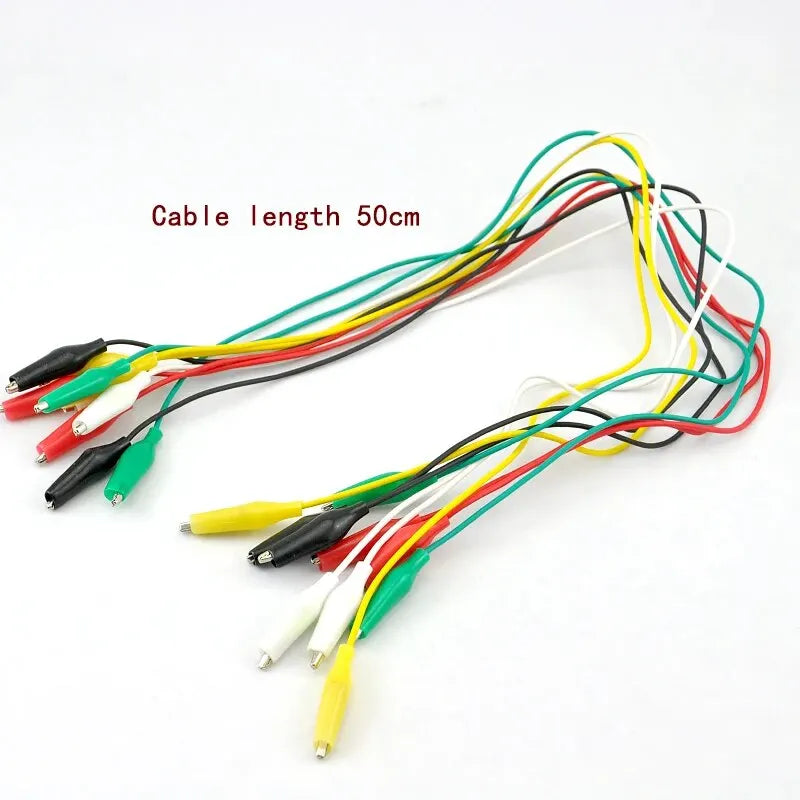 10pcs Colorful Alligator Clips Electric DIY Small Battery Power Cord Sheath Double Head Test Clamp 28mm 35mm 45mm 50cm