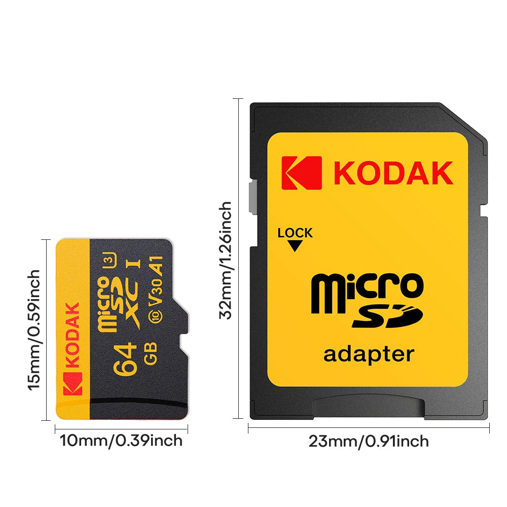 Carte mémoire KODAK Micro SD 512 Go 256 Go, jusqu'à 100 Mo/s, C10 U3, 32 Go 64 Go 128 Go, compatible 4K HD, pour lecteur de cartes USB et adaptateur MicroSD.