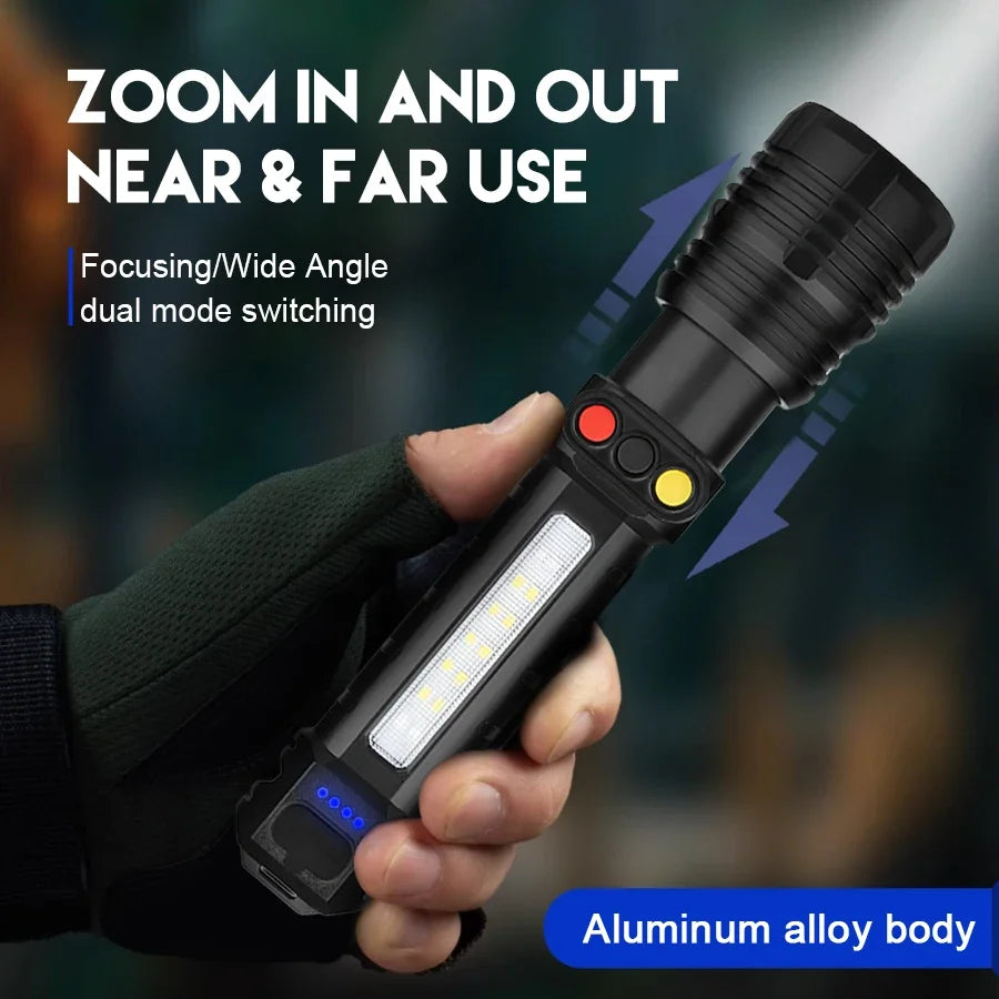 Lampe de poche haute puissance 3LED + COB, Rechargeable par USB, Ultra puissante, lanterne tactique, 10 modes, lampe de pêche pour Camping en plein air